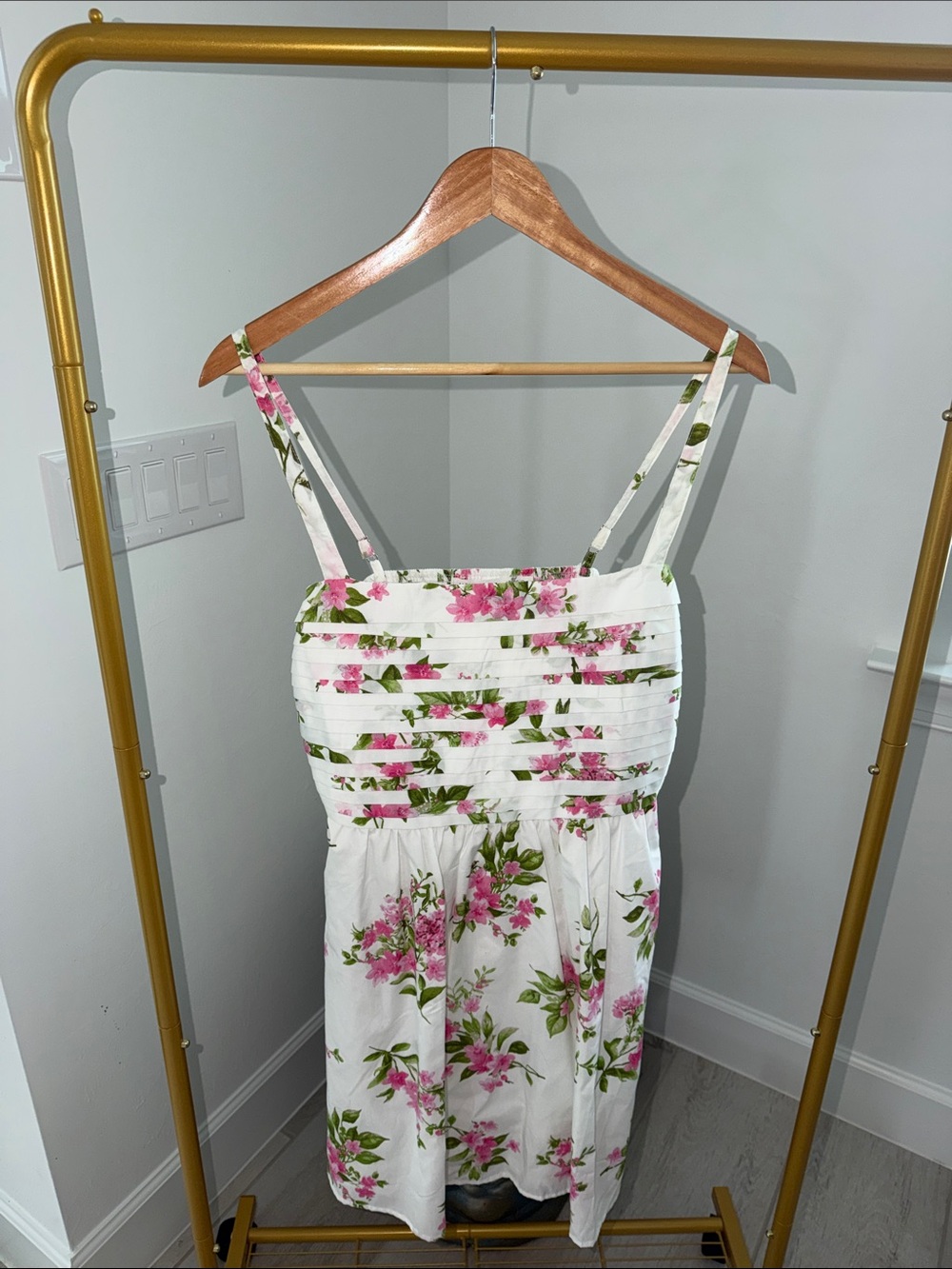 Altar’d State White Floral Sundress with Pink Bloom Print